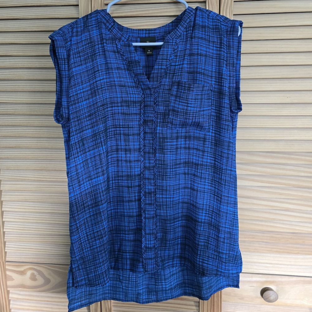 Worthington Women's Sleeveless Blue Plaid Top. Sm. Button Up.‎  C-27